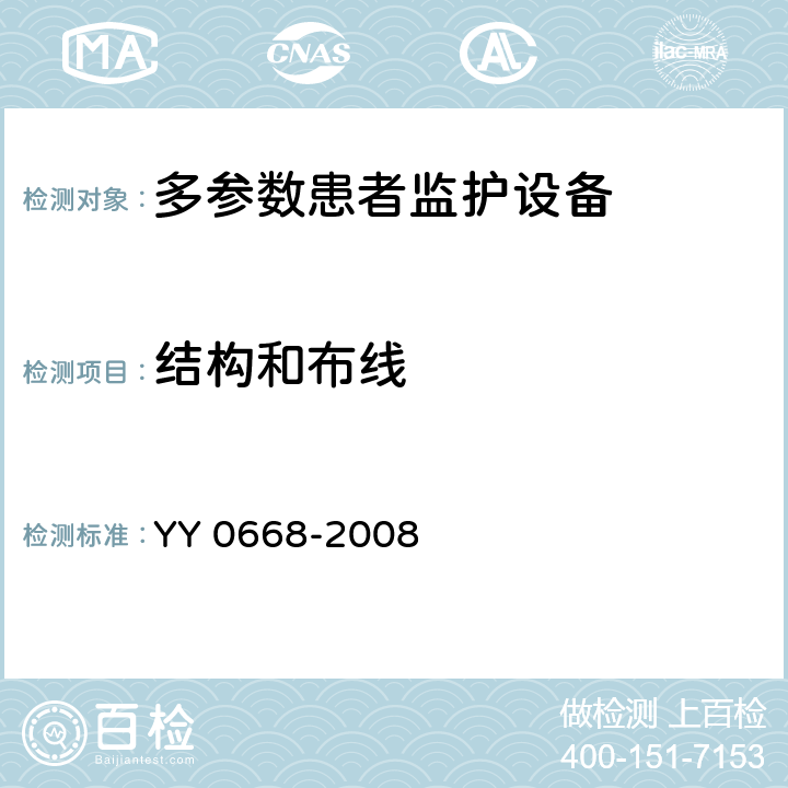 结构和布线 医用电气设备 第2-49部分：多参数患者监护设备安全专用要求 YY 0668-2008 Cl.59