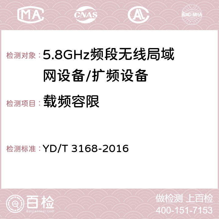 载频容限 公众无线局域网设备射频指标技术要求和测试方法 YD/T 3168-2016 6.2.3.3