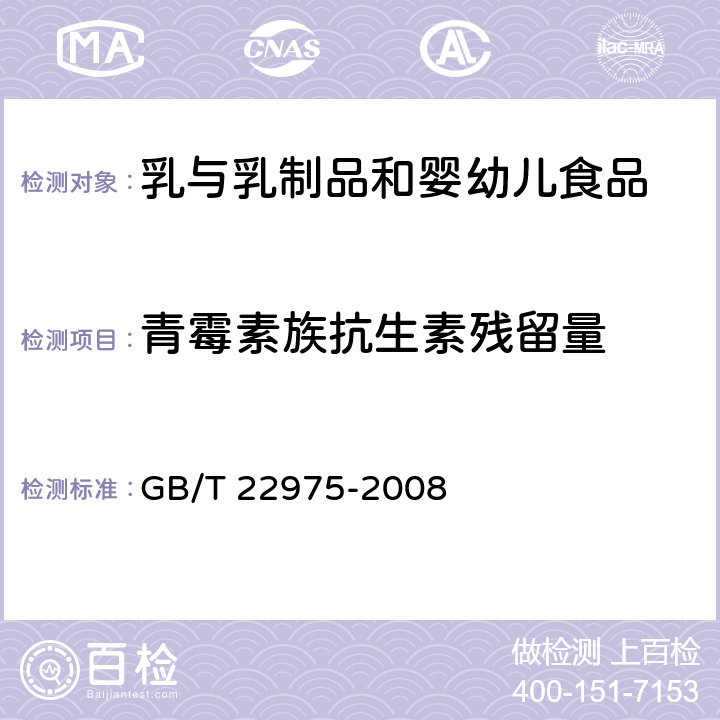 青霉素族抗生素残留量 牛奶和奶粉中阿莫西林、氨苄西林、哌拉西林、青霉素G、青霉素V、苯唑西林、氯唑西林、萘夫西林和双氯西林残留量的测定 液相色谱-串联质谱法 GB/T 22975-2008