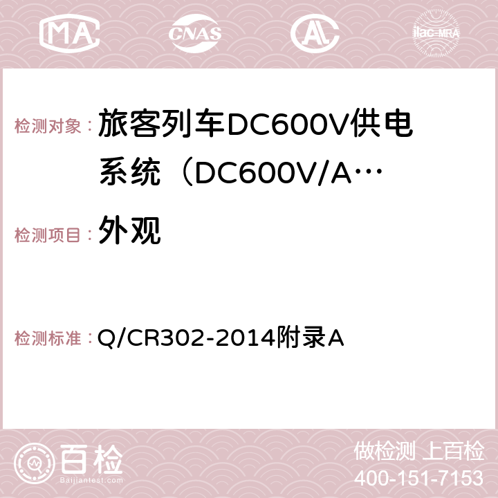 外观 旅客列车DC600V供电系统技术条件及试验 Q/CR302-2014附录A A.1