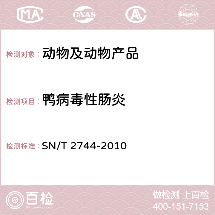 鸭病毒性肠炎 鸭病毒性肠炎检疫技术规范 SN/T 2744-2010