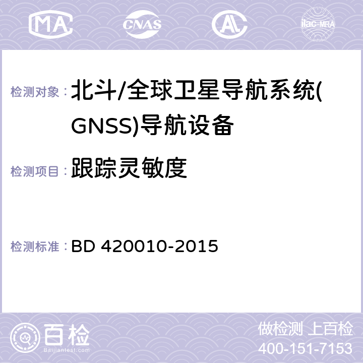 跟踪灵敏度 北斗/全球卫星导航系统(GNSS)导航设备通用规范 BD 420010-2015 5.3.3.3