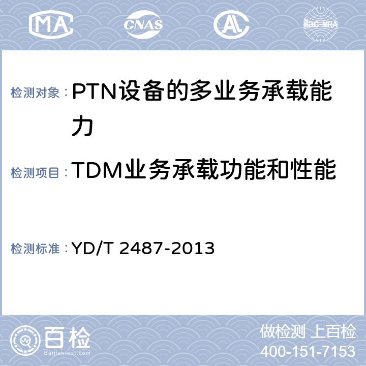 TDM业务承载功能和性能 YD/T 2487-2013 分组传送网(PTN)设备测试方法
