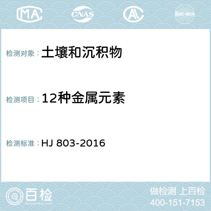 12种金属元素 土壤和沉积物 12种金属元素的测定 王水提取-电感耦合等离子体质谱法 HJ 803-2016