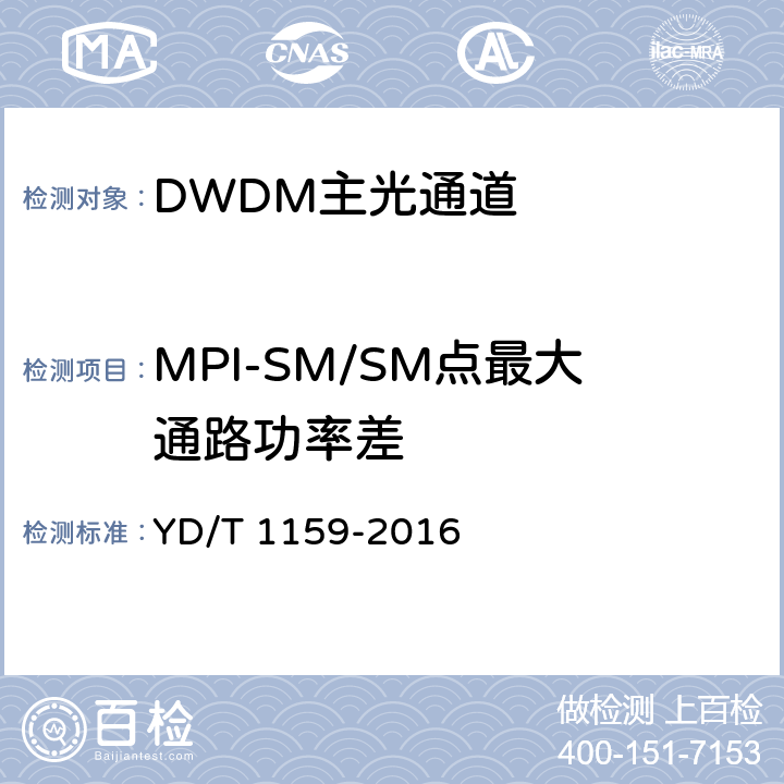 MPI-SM/SM点最大通路功率差 YD/T 1159-2016 光波分复用（WDM）系统测试方法