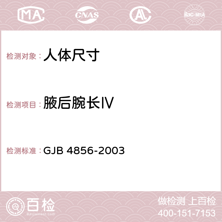 腋后腕长Ⅳ GJB 4856-2003 中国男性飞行员身体尺寸  B.2.110　