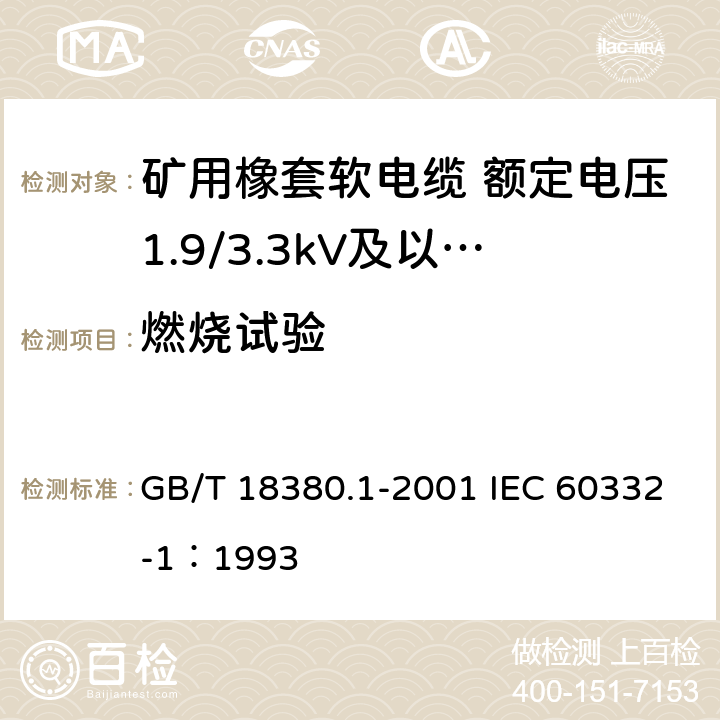 燃烧试验 GB/T 18380.1-2001 电缆在火焰条件下的燃烧试验 第1部分:单根绝缘电线或电缆的垂直燃烧试验方法