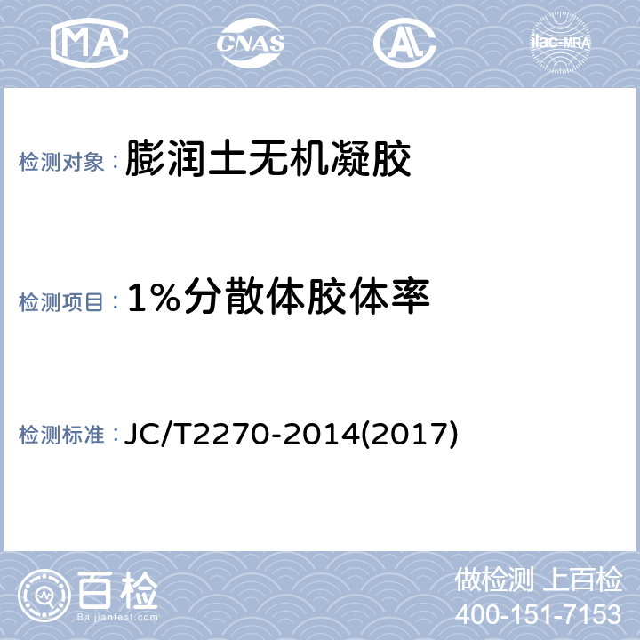 1%分散体胶体率 膨润土无机凝胶 JC/T2270-2014(2017) 5.6