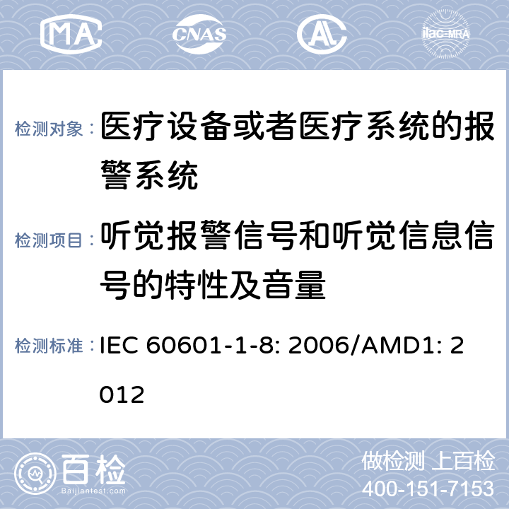 听觉报警信号和听觉信息信号的特性及音量 IEC 60601-1-8-2006 医用电气设备 第1-8部分:基本安全和基本性能通用要求 并列标准:医用电气设备和医用电气系统中的警报系统的通用要求、测试和指南