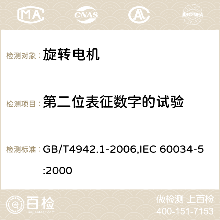 第二位表征数字的试验 旋转电机整体结构的防护等级（IP代码）分级 GB/T4942.1-2006,IEC 60034-5:2000 9