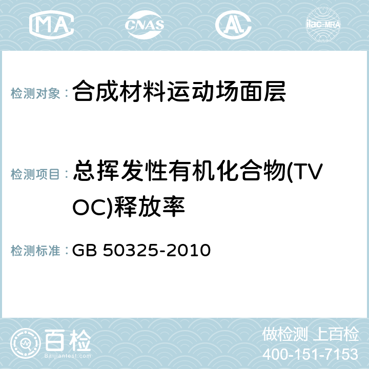 总挥发性有机化合物(TVOC)释放率 民用建筑工程 室内环境污染控制规范 GB 50325-2010 附录B