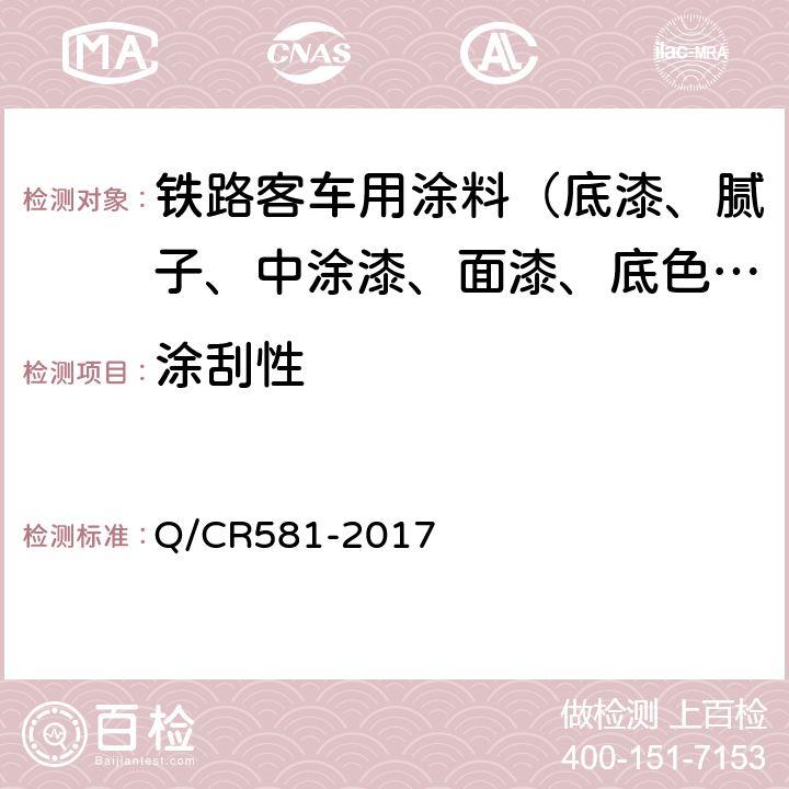 涂刮性 铁路客车用涂料技术条件 Q/CR581-2017 4.4.10