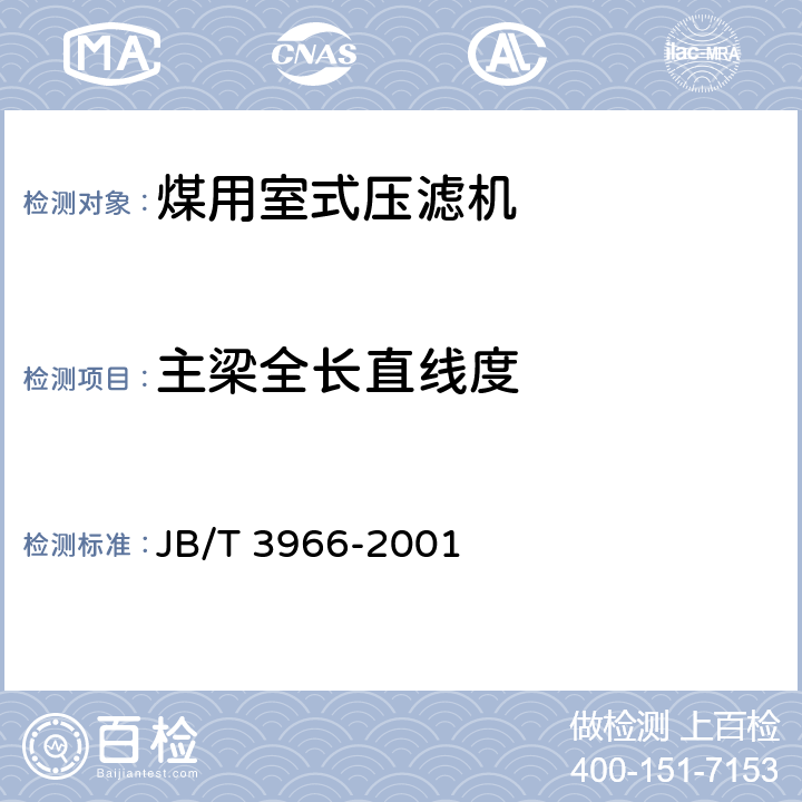 主梁全长直线度 煤用室式压滤机 JB/T 3966-2001 4.5.a