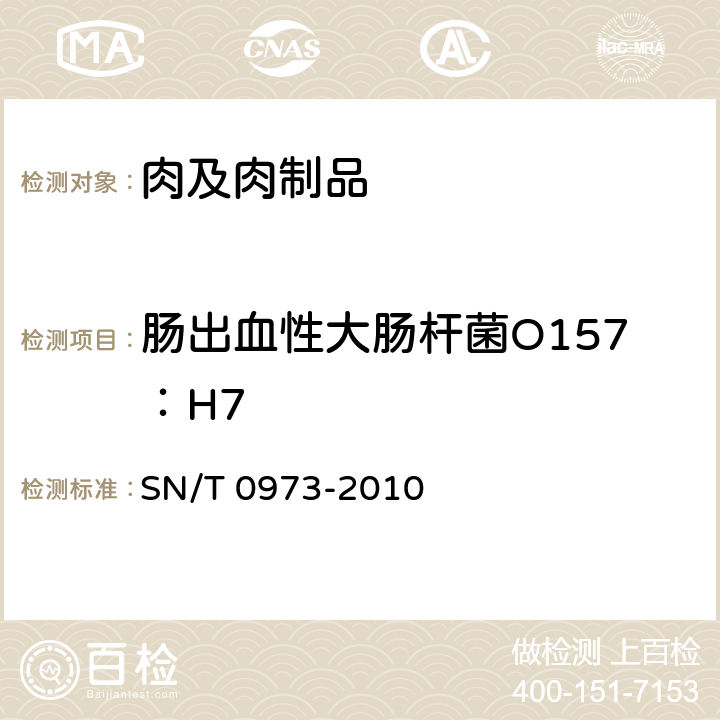 肠出血性大肠杆菌O157：H7 进出口肉、肉制品以及其他食品中肠出血性大肠杆菌O157:H7检测方法 SN/T 0973-2010