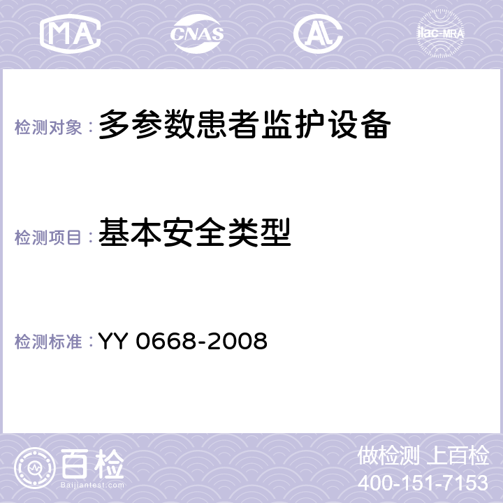 基本安全类型 医用电气设备 第2-49部分：多参数患者监护设备安全专用要求 YY 0668-2008 Cl.8