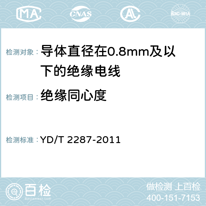 绝缘同心度 导体直径在0.8mm及以下的绝缘电线 YD/T 2287-2011 6.2.4