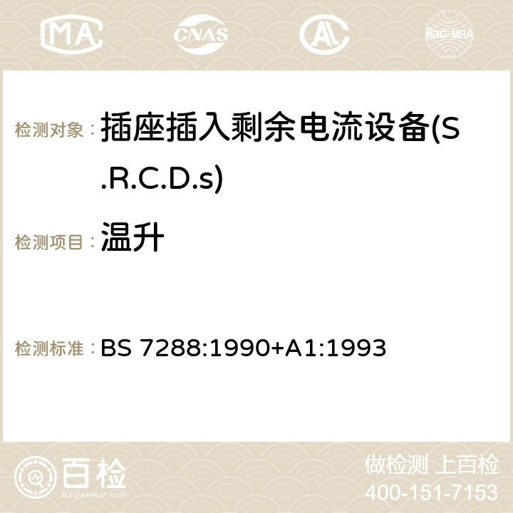 温升 插座插入剩余电流设备(S.R.C.D.S)规范 BS 7288:1990+A1:1993 Cl.8.4