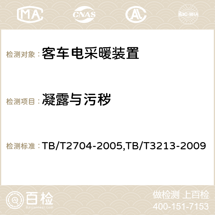 凝露与污秽 铁道客车电取暖装置,高原机车车辆电工电子产品通用技术条件 TB/T2704-2005,TB/T3213-2009 5.5