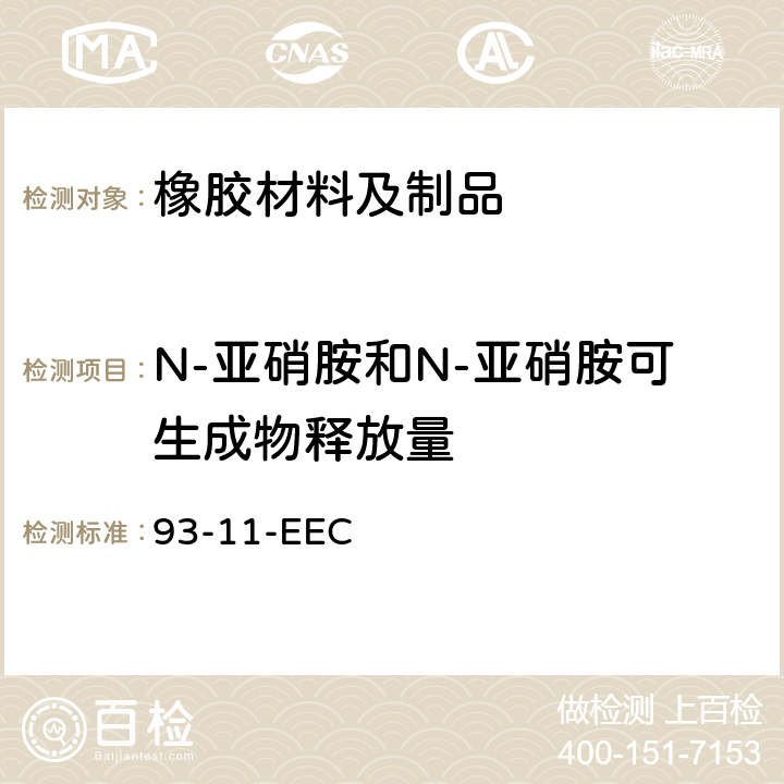 N-亚硝胺和N-亚硝胺可生成物释放量 93/11/EEC 关于弹性体橡胶奶嘴和安抚奶嘴中释放的N-亚硝胺和N-亚硝基化合物委号会指令 93-11-EEC
