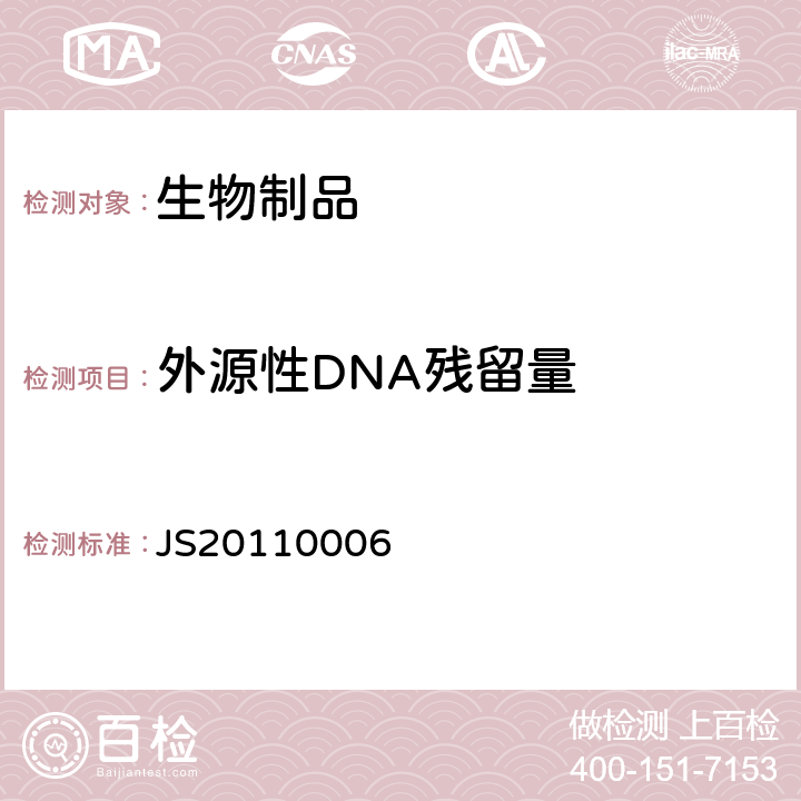 外源性DNA残留量 JS20110006 进口药品注册标准 