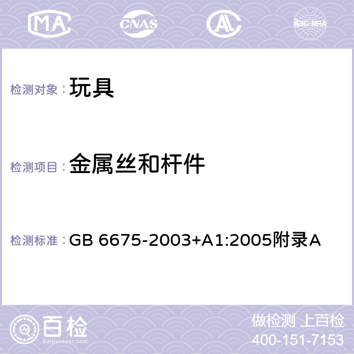 金属丝和杆件 国家玩具安全技术规范 附录A GB 6675-2003+A1:2005附录A A.4.9