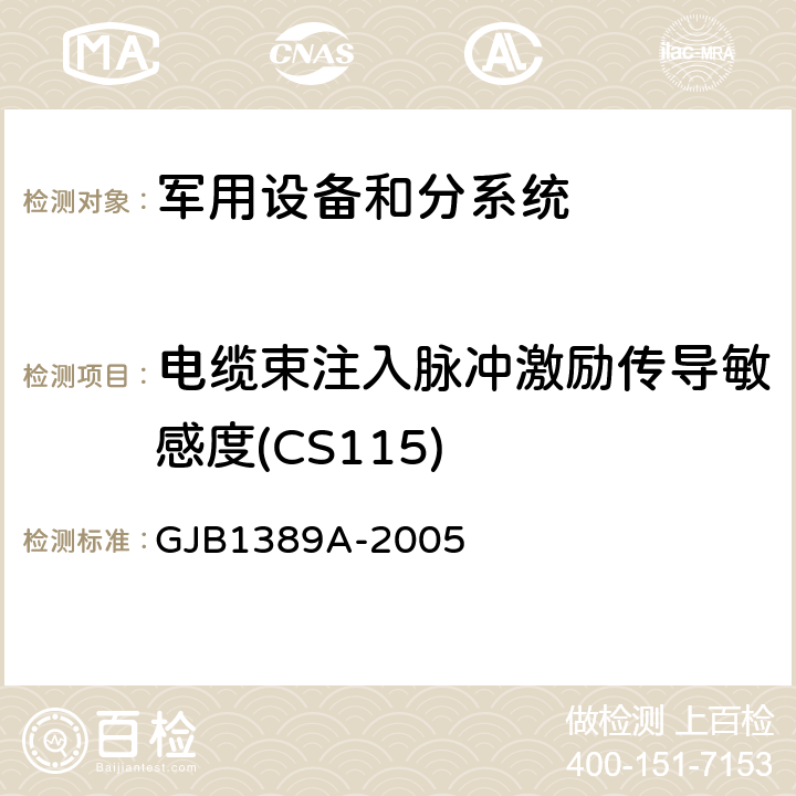 电缆束注入脉冲激励传导敏感度(CS115) 系统电磁兼容性要求 GJB1389A-2005 方法5.6.1