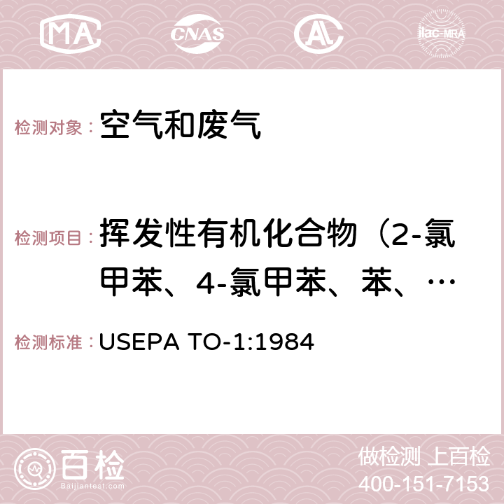 挥发性有机化合物（2-氯甲苯、4-氯甲苯、苯、苯乙烯、对二甲苯、对异丙基甲苯、二氯甲烷、反-1,2-二氯乙烯、反-1,3-二氯丙烯、甲苯、间二甲苯、邻二甲苯、氯苯 、萘、三氯乙烯、四氯乙烯、正丙苯、正丁苯、仲丁苯）总计54种 Tenax吸附/气相色谱质谱法测定环境空气中的挥发性有机化合物 USEPA TO-1:1984