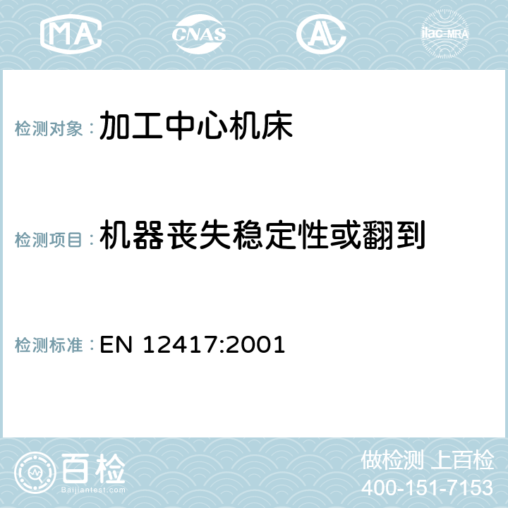 机器丧失稳定性或翻到 机床的安全.加工中心机床 EN 12417:2001 5.2.18