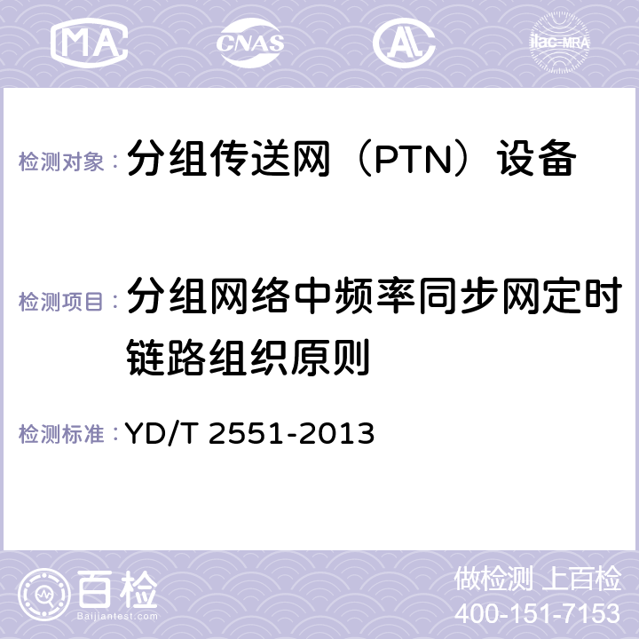 分组网络中频率同步网定时链路组织原则 YD/T 2551-2013 基于分组网络的频率同步网技术要求