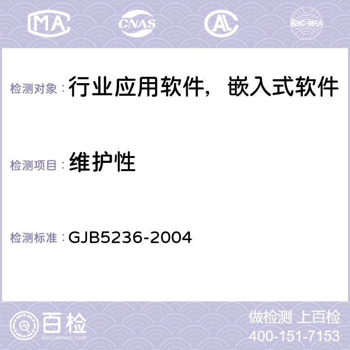 维护性 GJB 5236-2004 军用软件质量度量 GJB5236-2004 8.5