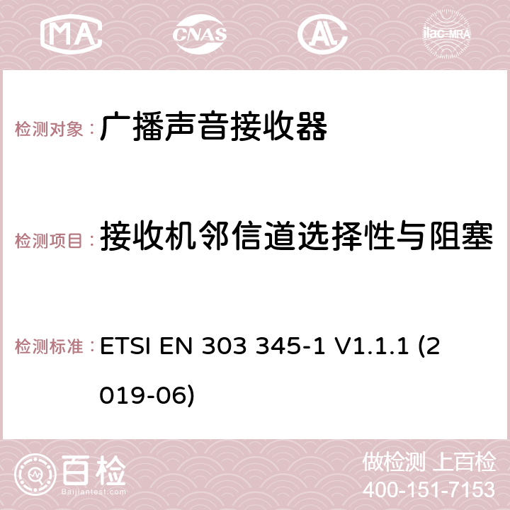 接收机邻信道选择性与阻塞 广播声音接收器； 第1部分：一般要求和测量方法 ETSI EN 303 345-1 V1.1.1 (2019-06)