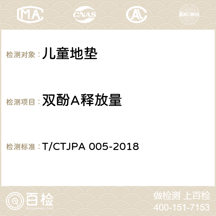 双酚A释放量 儿童地垫安全要求 T/CTJPA 005-2018 4.10/EN 71-10:2005,EN 71-11:2005