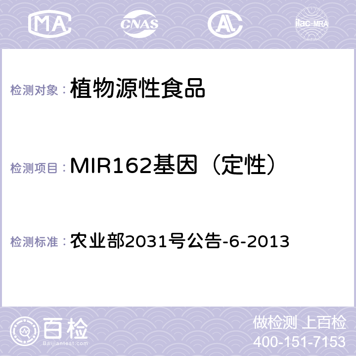 MIR162基因（定性） 转基因植物及其产品成分检测 抗虫玉米MIR162及其衍生品种定性PCR方法 农业部2031号公告-6-2013