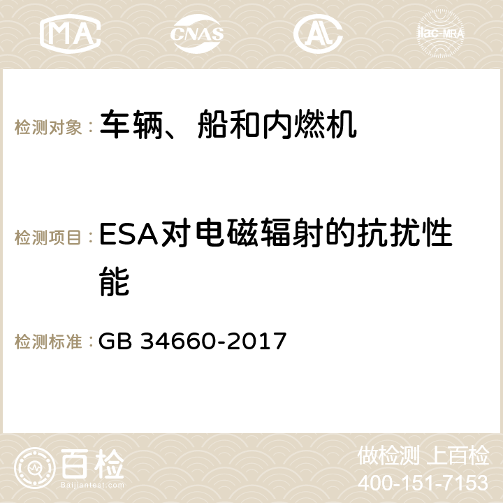 ESA对电磁辐射的抗扰性能 道路车辆 电磁兼容性要求和试验方法 GB 34660-2017