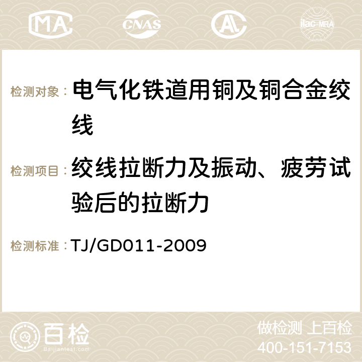 绞线拉断力及振动、疲劳试验后的拉断力 200~250km/h电气化铁路接触网装备暂行技术条件 TJ/GD011-2009 第二部分,2,3.1