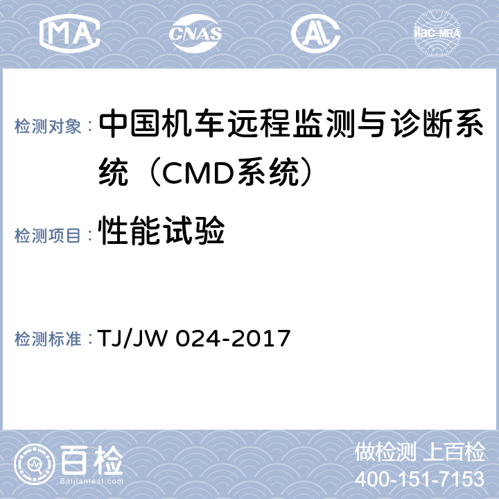 性能试验 《中国机车远程监测与诊断系统（CMD系统）车载子系统暂行技术规范》 TJ/JW 024-2017 7.1.2