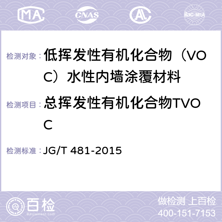 总挥发性有机化合物TVOC 《低挥发性有机化合物（VOC）水性内墙涂覆材料》 JG/T 481-2015 7.3.1，附录B