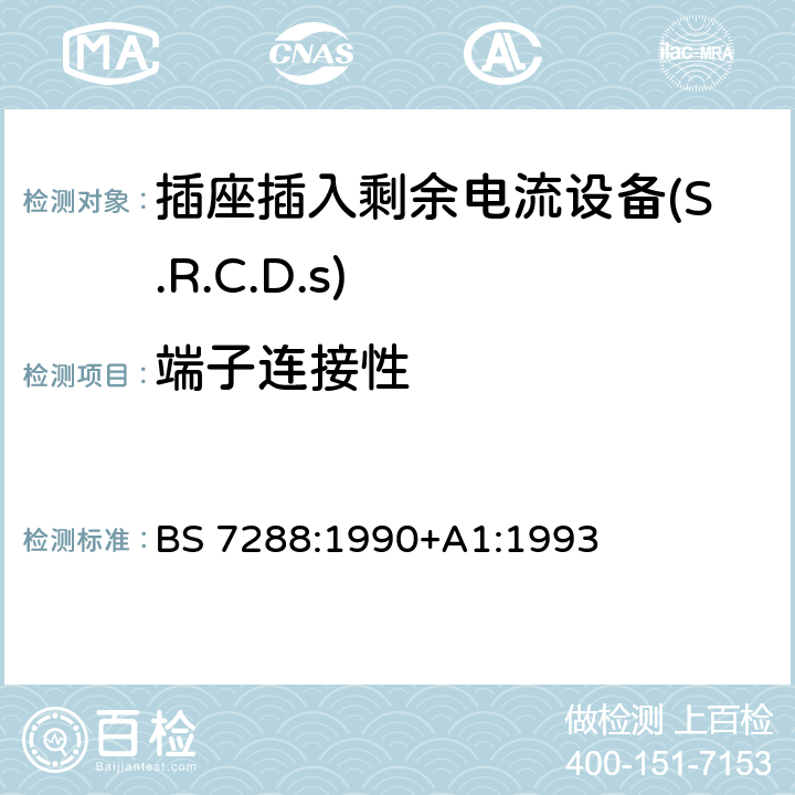 端子连接性 插座插入剩余电流设备(S.R.C.D.S)规范 BS 7288:1990+A1:1993 Cl.8.17