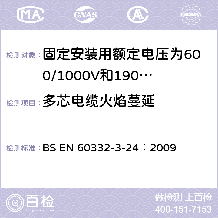 多芯电缆火焰蔓延 电缆和光缆在火焰条件下的燃烧试验 第3-24部分：垂直固定的垂直束状电线和电缆的垂直火焰扩散的试验-类别C BS EN 60332-3-24：2009