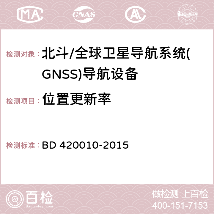 位置更新率 北斗/全球卫星导航系统(GNSS)导航设备通用规范 BD 420010-2015 5.3.4