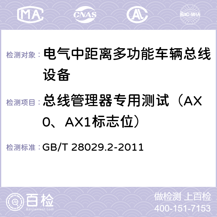 总线管理器专用测试（AX0、AX1标志位） 牵引电气设备 列车总线 第2部分：列车通信网络一致性测试 GB/T 28029.2-2011 3.2.6.3.2.3