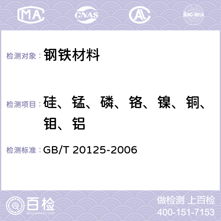 硅、锰、磷、铬、镍、铜、钼、铝 低合金钢 多元素含量的测定 电感耦合等离子体原子发射光谱法 GB/T 20125-2006