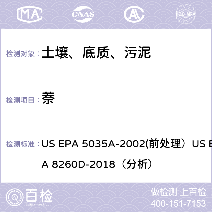 萘 US EPA 5035A 挥发性有机物的测定 气相色谱/质谱法（GC/MS）(分析) -2002(前处理）US EPA 8260D-2018（分析）