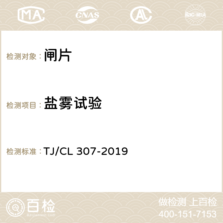 盐雾试验 动车组闸片暂行技术条件 TJ/CL 307-2019 附件F