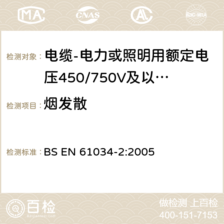 烟发散 电缆在特定环境下燃烧烟密度的测定-第2部分：试验步骤和要求 BS EN 61034-2:2005