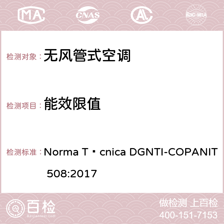 能效限值 无风管分体式空调的能效限值与测试方法 Norma Técnica DGNTI-COPANIT 508:2017 Cl.5.1