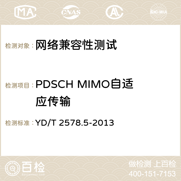 PDSCH MIMO自适应传输 YD/T 2578.5-2013 LTE FDD数字蜂窝移动通信网 终端设备测试方法(第一阶段) 第5部分:网络兼容性测试