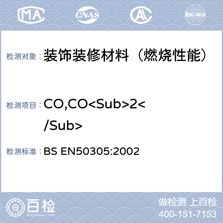 CO,CO<Sub>2</Sub> BS EN50305:2002 铁路用铁道车辆电缆的特殊耐火性能试验方法 
