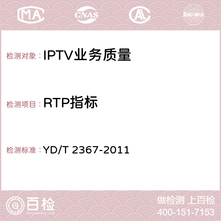 RTP指标 YD/T 2367-2011 IPTV质量监测系统技术要求