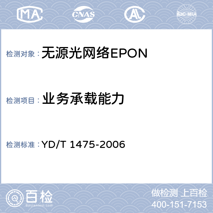 业务承载能力 接入网技术要求 基于以太网方式的无源光网络(EPON) YD/T 1475-2006 6